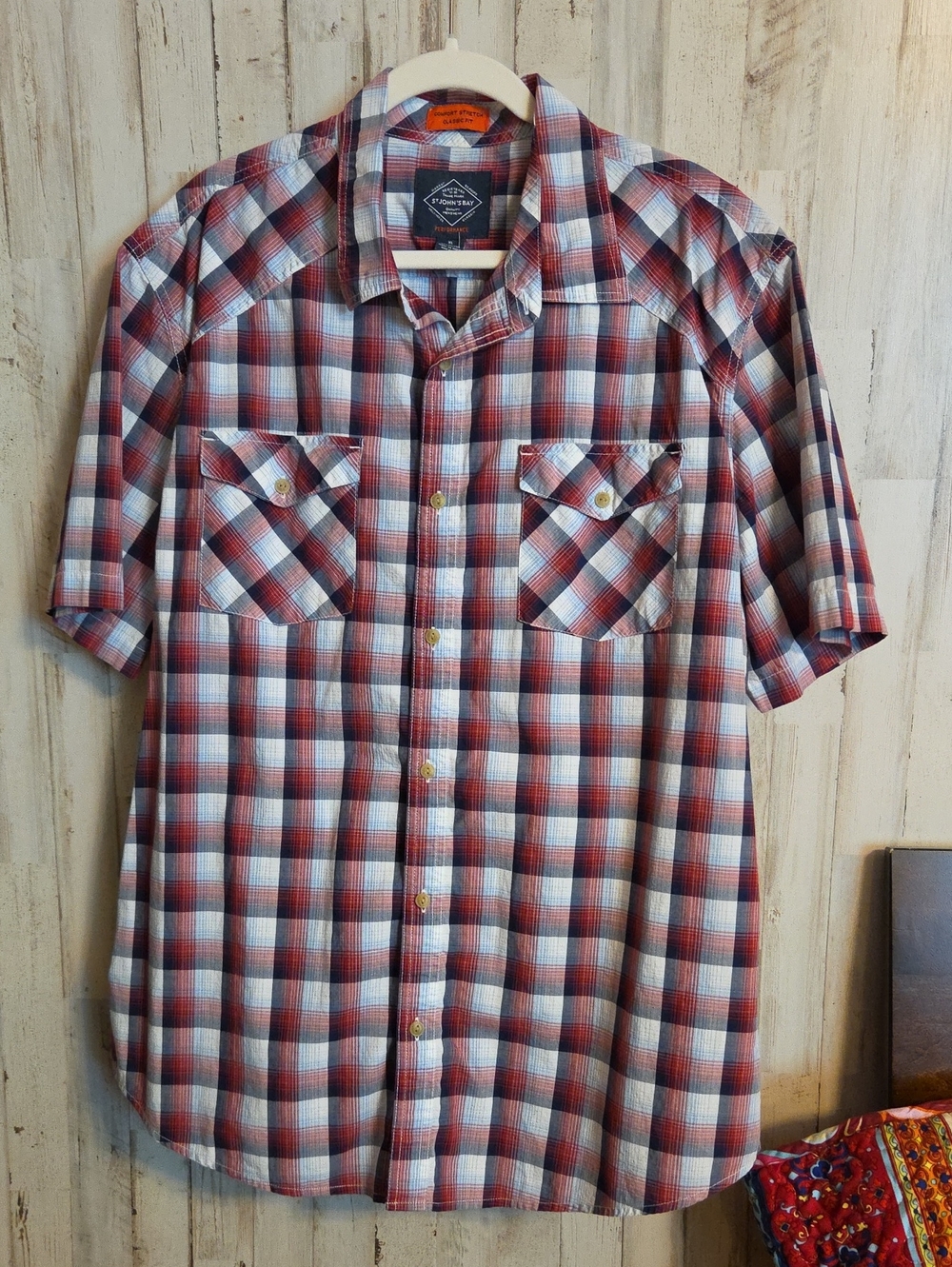 St. John's Bay Red & Blue Plaid Short-Sleeve Button-Down Shirt
